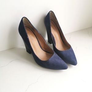 Blue Suede Chunky Heels